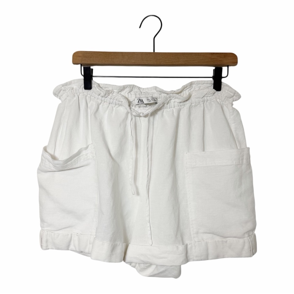 Zara White Women Shorts Size Large Casual Summer Shorts With Pockets